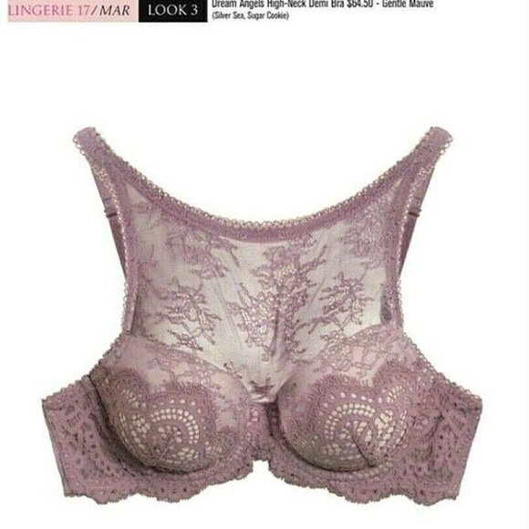 Victorias Secret Dream Angels Lined Demi Bra Lace High Neck 32DD Lavender NEW - Picture 8 of 8